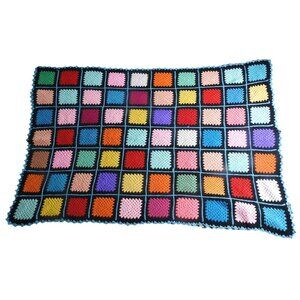 Vintage Multicolor Crochet Granny Squares Roseanne Afghan Throw Blanket 50"x75"
